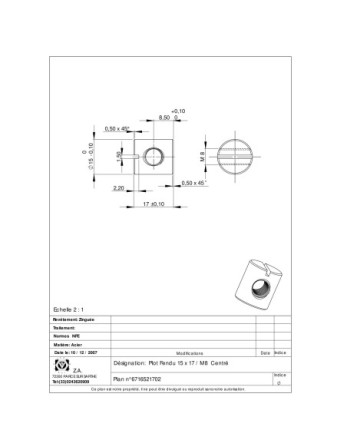 Plot fendu 15X17 M8 CENTRE Acier zingué