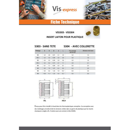 1 x Insert Avec Tête HEATFIX Laiton M4X8.1