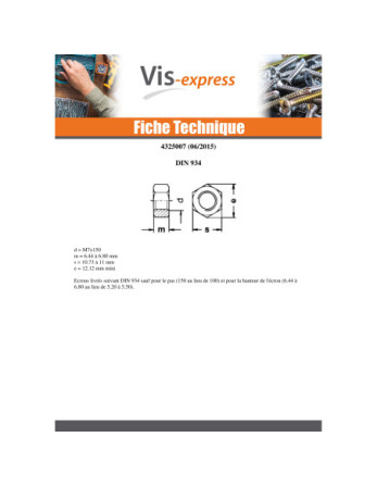 Écrou hexagonale M7 S/PLAT 11 Pas de 150 Forte tenue à la corrosion Acier galvanisé à chaud Oversized