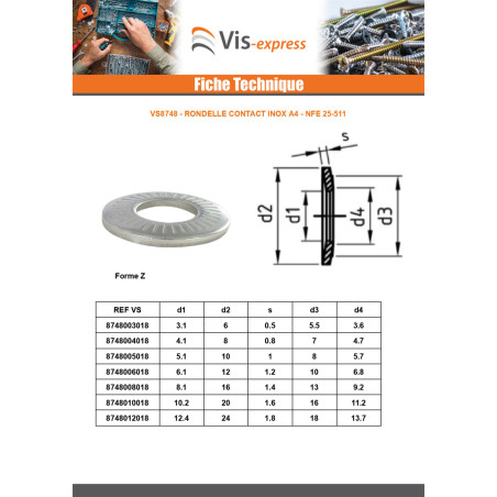 1 x Rondelles contact Inox A4 M10X22X1.6 M