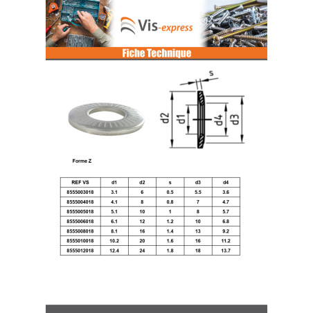 1 x Rondelles contact Inox A2 M3X10X0.6 L