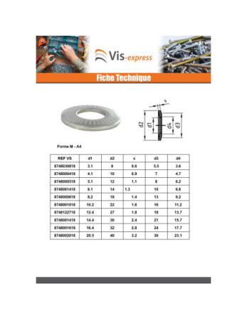 Rondelles contact Inox A4 M4X8X0.8 Z