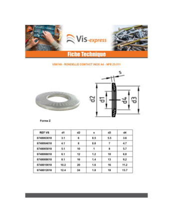 Rondelles contact Inox A4 M8X22X1.6 L