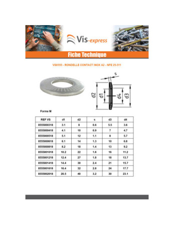 Rondelles contact Inox A2 M3X6X0.5 Z