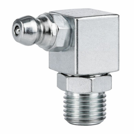 1 x Graisseur coude 90° Carré M8 Pas de 100 Acier zingué