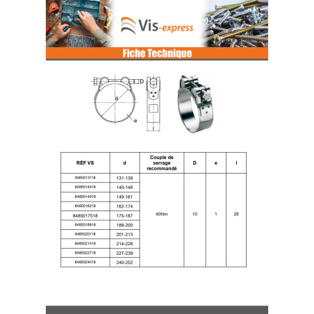 1 x Collier à tourillons pour tuyau épais et arme largeur de la bande 20 Diamètre 36 à 39 Inox W4