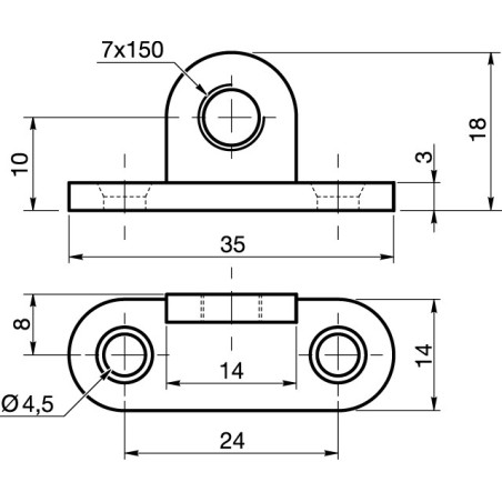 1 x Patte de fixation avec oeillet Diamètre 7MM Acier brut
