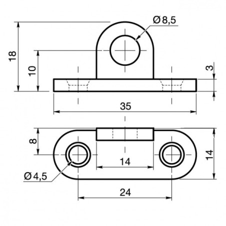 1 x Patte de fixation avec oeillet Diamètre 9MM Acier brut