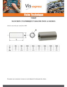 Manchon Cylindrique Taraudé M8 11X50 Inox A2 2