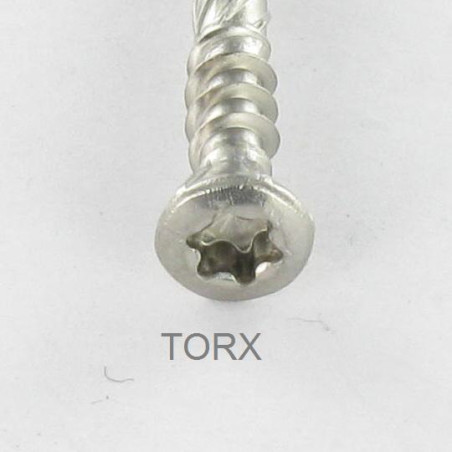 1 x Vis terrasse Double filet Tête fraisée TORX T25 5X60 Pointe antifendage type 17 Inox A4