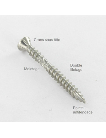 Vis terrasse Double filet Tête fraisée TORX T25 5X60 Pointe antifendage type 17 Inox A4