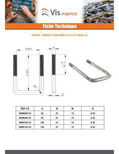 Etrier Fond droit ou plat M12/30/30 125X51X125 Inox A4 2
