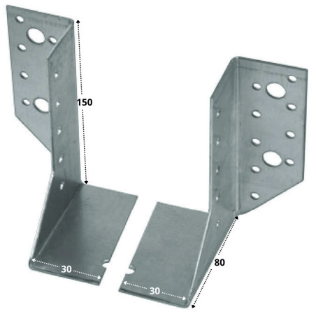 1 x Ensemble 2 Sabot de charpente Gauche Droite Sendzimir 30X150