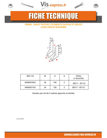Ensemble 2 Sabot de charpente Gauche Droite Sendzimir 30X150