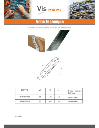 Connecteur de poutre bois 75X200
