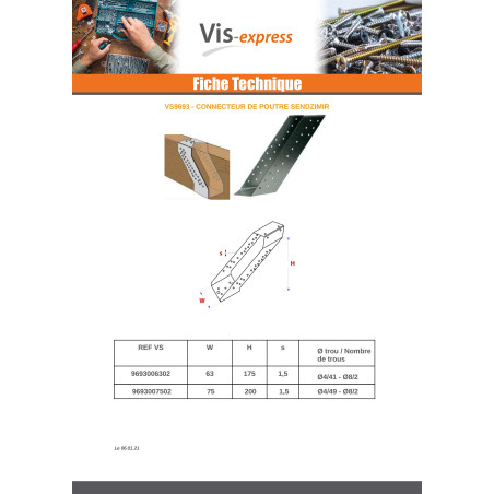 1 x Connecteur de poutre bois 75X200