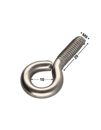 Piton Métaux M6X20 Oeil 10 Inox A2