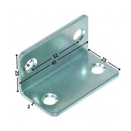 1 x Equerre 25X25X45 4 Trous Diamètre 6 Acier zingué
