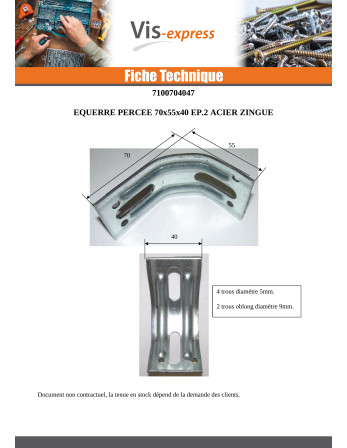Equerre de fixation réglable 70X55X40 Epaisseur 2 Acier zingué