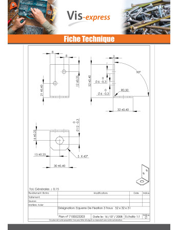 Equerre 52X32X30 3 Trous Bichromaté