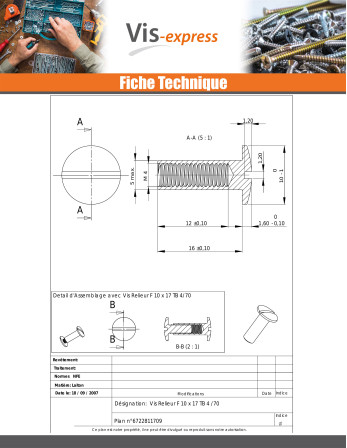 Ecrou Relieur Tête bombée Fendue M4X12 5X16 Laiton