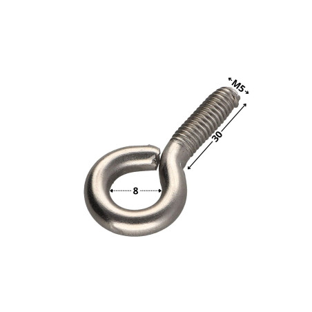 1 x Piton Métaux M5X30 Oeil 8 Inox A2
