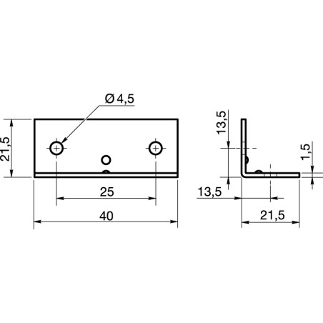 1 x Equerre de fixation renforcée 40X21.5 Epaisseur 1.5 Acier zingué