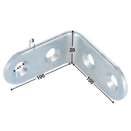 1 x Equerre 100X100X20 4 Trous Diamètre 4.5 Acier zingué