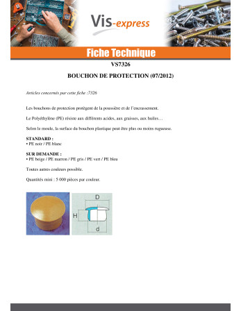 Bouchon Diamètre du corps 10 Diamètre de tête: 13 Longueur sous tête 6.7 Polyéthylène RAL7035 gris clair