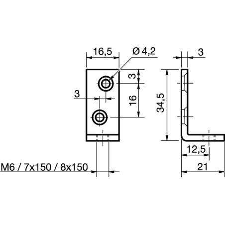 1 x Equerre de fixation Trou Taraudé M6 Acier zingué