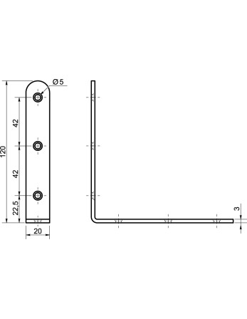Equerre de fixation Longue 90° 120X20X3 Acier zingué