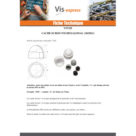 1 x Cache Ecrou ou cache tête vis Tête hexagonale TH M12 Polyethylène noir Sur plat 19 SA