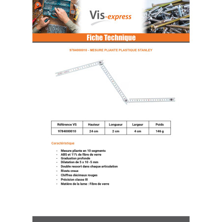 1 x Mesure pliante Plastique STANLEY 2 mètres
