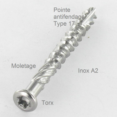 1 x Lot de 800 Vis terrasse TEKOR Inox A2 5X50 Pointe antifendage type 17 pour 20 mètre carré