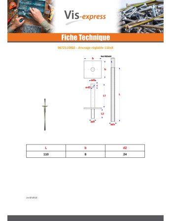 Ancrage réglable 110X8 Acier zingué