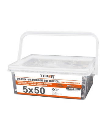 Seau de 195 Vis DECK TEKOR 5X50 Pointe antifendage type 17 Inox C1 AISI 410 Tête fraisée TORX T25