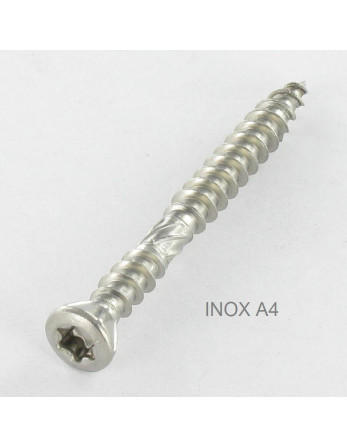 Vis terrasse TEKOR Double filet Tête fraisée TORX T25 5X50 Pointe antifendage type 17 Inox A2