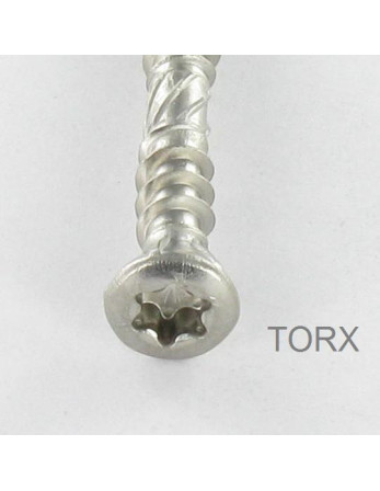 Vis terrasse TEKOR Double filet Tête fraisée TORX T25 5X50 Pointe antifendage type 17 Inox A2
