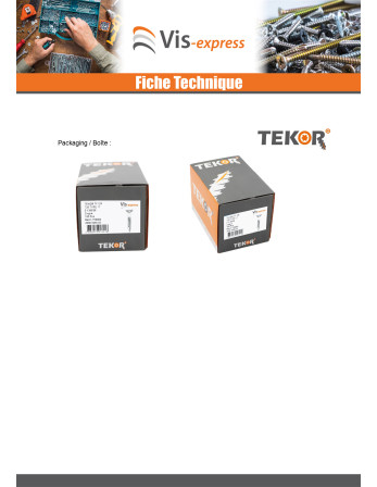 Vis terrasse TEKOR Double filet Tête fraisée TORX T25 5X50 Pointe antifendage type 17 Inox A2