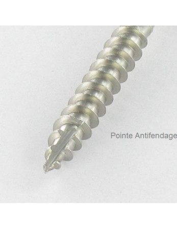 Vis terrasse TEKOR Double filet Tête fraisée TORX T25 5X100 Pointe antifendage type 17 Inox A2