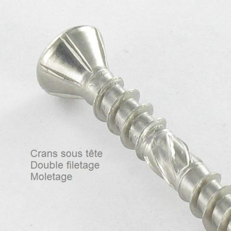 1 x Vis terrasse TEKOR Double filet Tête fraisée TORX T25 5X100 Pointe antifendage type 17 Inox A2