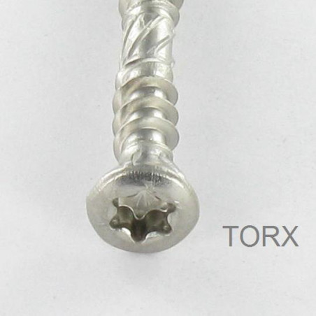 1 x Vis terrasse TEKOR Double filet Tête fraisée TORX T25 5X60 Pointe antifendage type 17 Inox A2