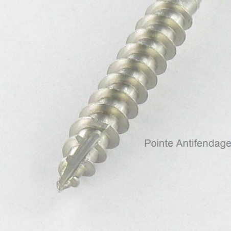 1 x Vis terrasse TEKOR Double filet Tête fraisée TORX T25 5X60 Pointe antifendage type 17 Inox A2