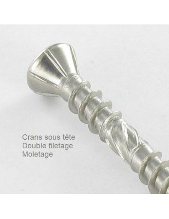 Vis terrasse TEKOR Double filet Tête fraisée TORX T25 5X60 Pointe antifendage type 17 Inox A2