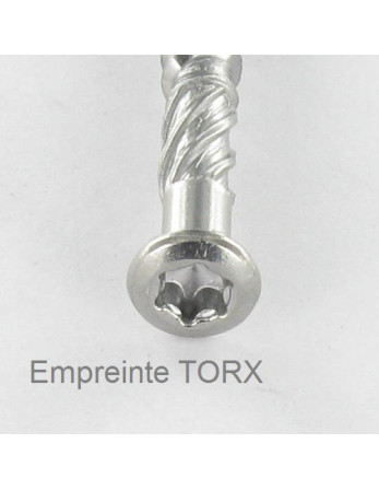 Vis terrasse TEKOR Tête fraisée bombée TFB TORX T20 4.5X50 Pointe antifendage type 17 Inox A4