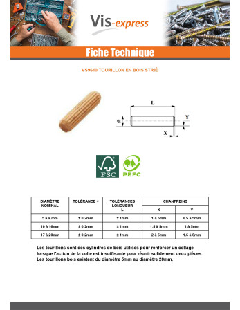Tourillon en bois strié 8X30