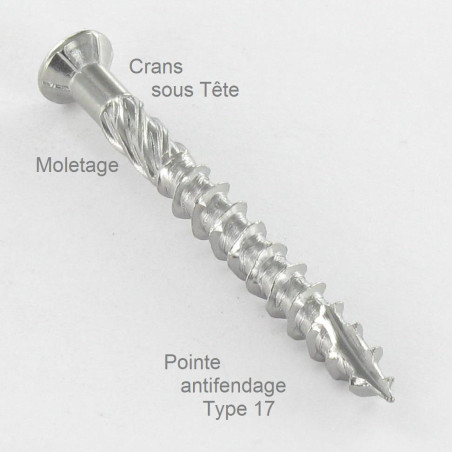 1 x Vis terrasse TEKOR Tête fraisée bombée TFB TORX T15 4X50 Pointe antifendage type 17 Inox A4