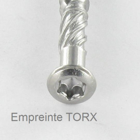 1 x Vis terrasse TEKOR Tête fraisée bombée TFB TORX T15 4X50 Pointe antifendage type 17 Inox A4