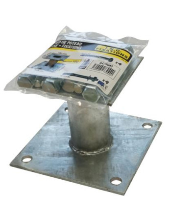Pied de poteau fixe Avec FIXATIONS 140X140 Forte tenue à la corrosion Acier galvanisé à chaud