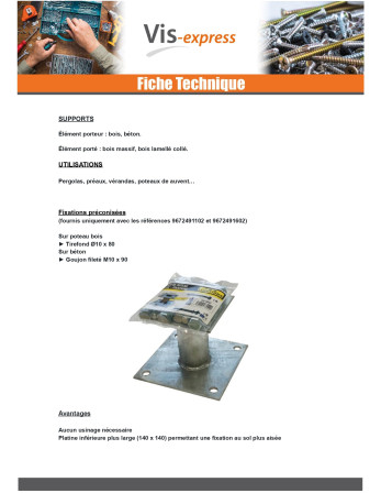 Pied de poteau fixe Avec FIXATIONS 140X140 Forte tenue à la corrosion Acier galvanisé à chaud